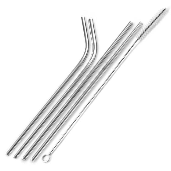 Imagem de Conjunto de Canudos Reutilizáveis Mimo Style em Aço Inox com 4 Peças + Esponja
