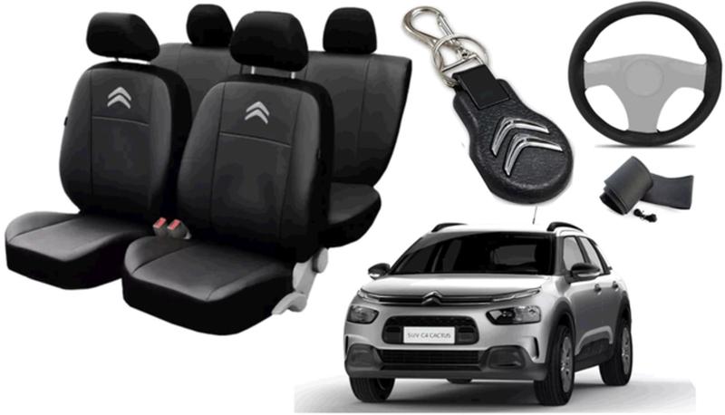 Imagem de Conjunto de Capa Citroen C4 Cactus 2018 a 2025 + Chaveiro e Capa de Volante de Ajuste Rápido