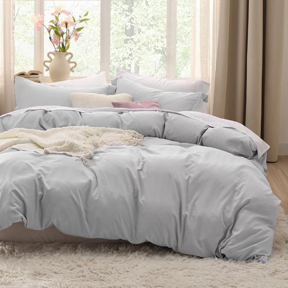 Imagem de Conjunto de capa de edredom Bedsure Light Grey King Size 3 peças