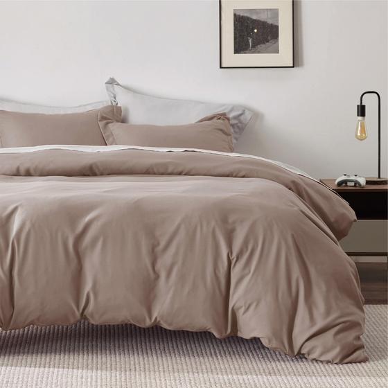 Imagem de Conjunto de Capa de Edredom Bedsure Queen Size com Zíper - Cáqui