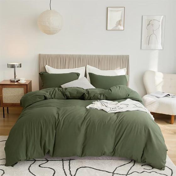 Imagem de Conjunto de Capa de Edredom VCLife - Verde Militar - Queen Size - 3 Peças