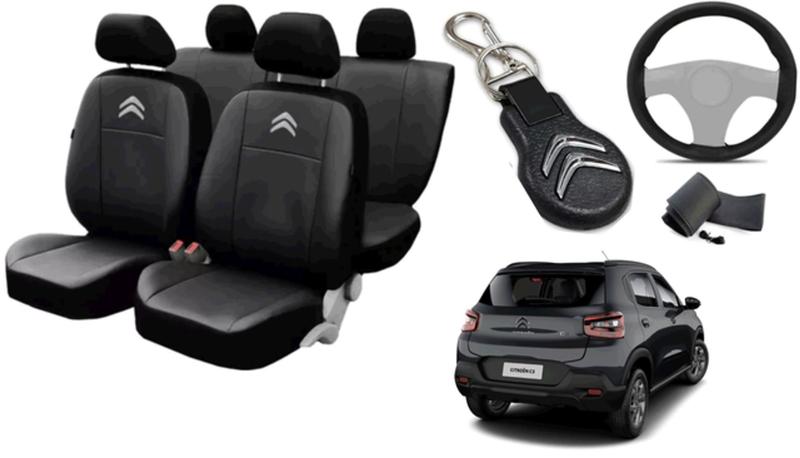 Imagem de Conjunto de Capa do Citroen C3 Fell Pack 2021 a 2024 + Chaveiro e Capa de Volante de Longa Duração