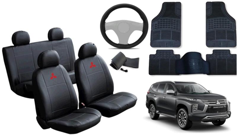 Imagem de Conjunto de Capa Ergonômica Pajero Sport 2018 a 2024 + Tapete Antiderrapante e Volante de Couro