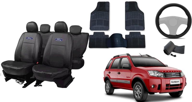 Imagem de Conjunto de Capas de Couro EcoSport 06-13 + Tapete Reforçado + Capa de Volante