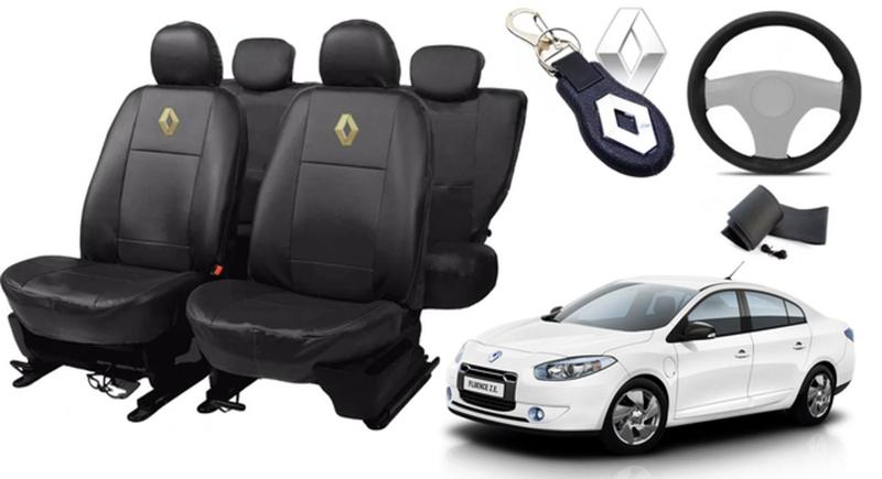 Imagem de Conjunto de Capas de Couro Impermeável Renault Fluence 2012 + Capa de Volante + Chaveiro