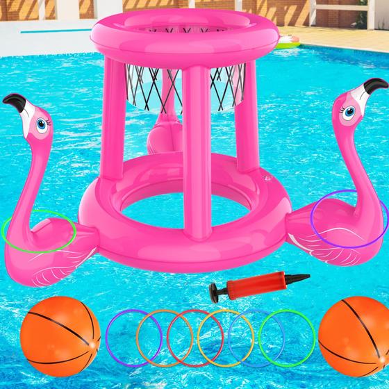 Imagem de Conjunto de carros alegóricos de piscina Uniqhia 2 em 1 Floating Basketball & Ring Toss