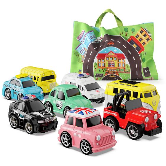 Imagem de Conjunto de Carros de Brinquedo HONGTUO - Mini Carros de Cidade com Bolsa e Playmat (1 a 3 anos)