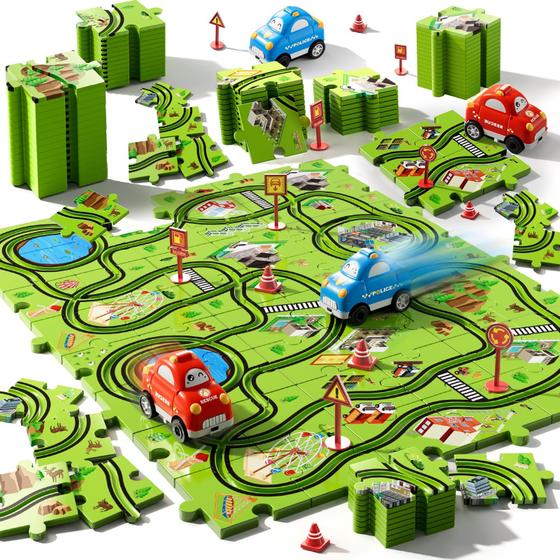 Imagem de Conjunto de carros Puzzle Race Track Beby Buty para crianças e meninos de 3 a 6 anos