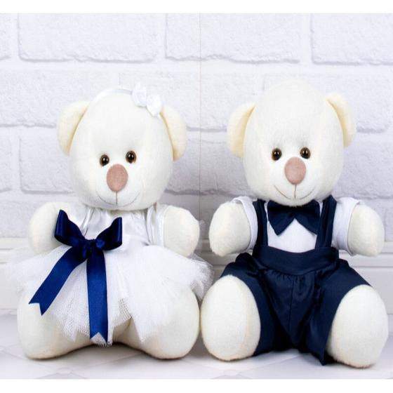 Imagem de CONJUNTO DE CASAL URSO TEDDE 12cm - PAJEM MARINHO E DAMINHA BRANCA DETALHE MARINHO