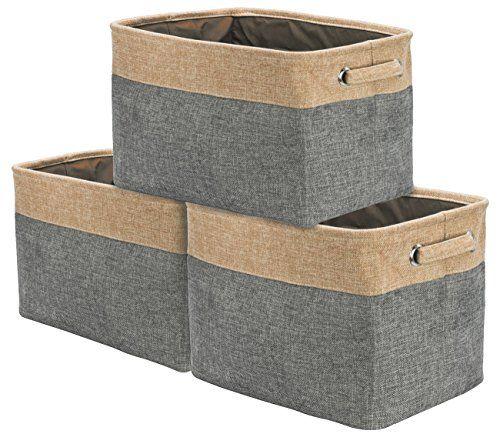 Imagem de Conjunto de cesta grande de armazenamento Sorbus pacote com 3 - 15 C x 10 L x 9 A - Grande caixa organizadora dobrável de tecido retangular com alças de transporte para lençóis, toalhas, brinquedos, roupas, quarto das crianças, berçário (cinza/br
