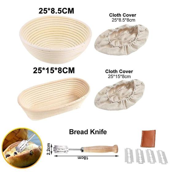 Imagem de Conjunto de cestas de pão de fermentação de vime Wokex oval/redondo