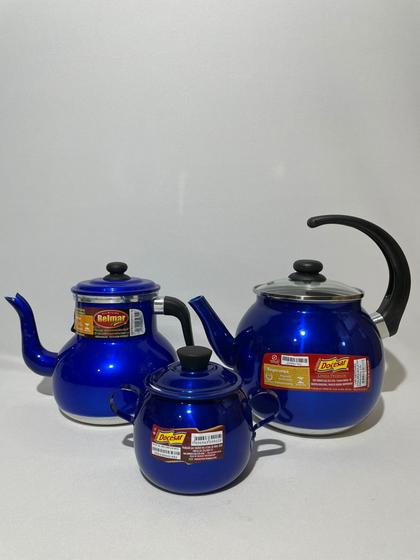 Imagem de Conjunto de chaleira bule e açucareiro azul
