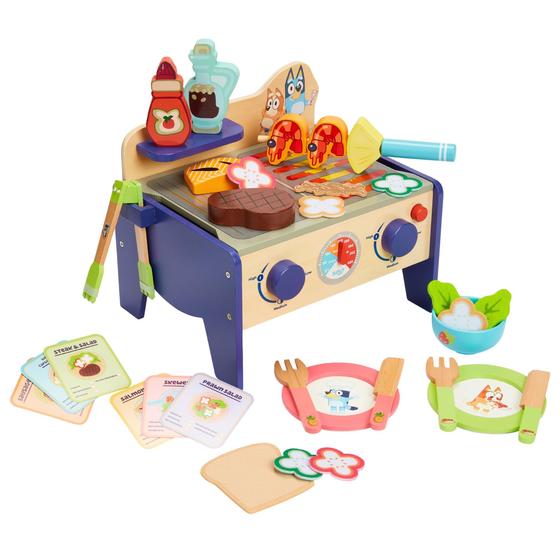 Imagem de Conjunto de churrasco e salada de madeira Playset Bluey, 33 peças para crianças a partir de 3 anos