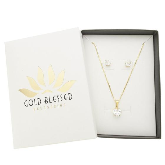 Imagem de Conjunto de Colar com Pingente e Brincos Ponto de Luz com Zircônia Coração Folheado a Ouro 18k