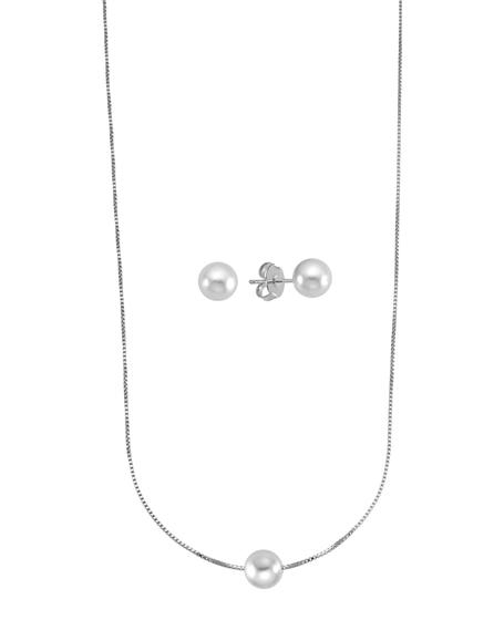 Imagem de Conjunto de colar de brinco de perola banhado aouro 18k