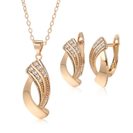 Imagem de Conjunto de colar e brincos banhado a ouro rose com zirconias pingente sofisticado