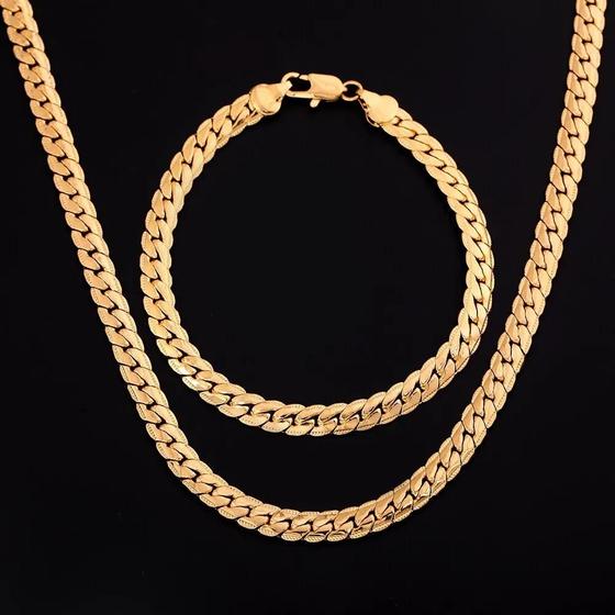 Imagem de Conjunto de Colar e Pulseira com Corrente de 6mm - Prata e Ouro - Moda Festa