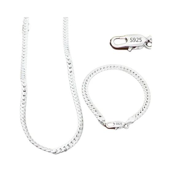 Imagem de Conjunto de Colar e Pulseira de Prata Esterlina 6mm - 8 a 24 Polegadas