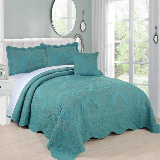 Imagem de Conjunto de Colcha King Size Home Soft Things Damask Teal