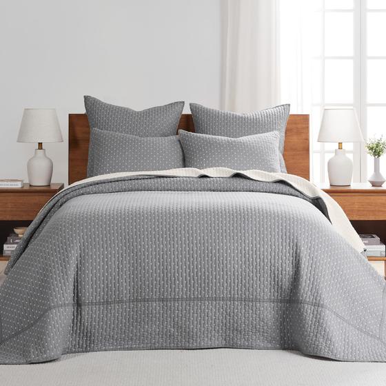 Imagem de Conjunto de colchas Levtex Home Cross Stitch Grey Queen com 2 capas