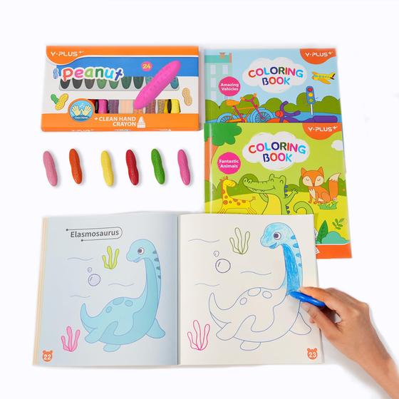 Imagem de Conjunto de colorir YPLUS para crianças com 24 lápis de cor e 3 livros de colorir
