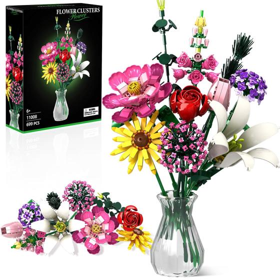 Imagem de Conjunto de Construção de Buquês de Flores Linkowin - 699 Unidades com 10 Modelos