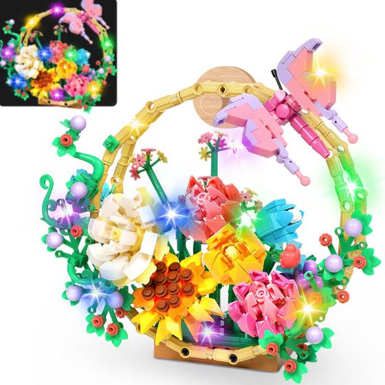 Imagem de Conjunto de construção Flower Bouquet Vunrahsg Sunflower com luz LED
