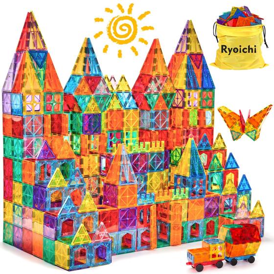 Imagem de Conjunto de construção magnética Ryoichi 138PCS Magnet Tiles com 2 carros