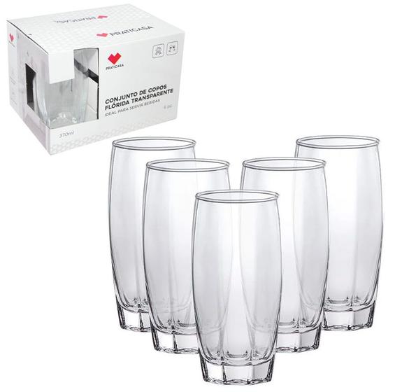 Imagem de Conjunto de Copos Flórida em Vidro com 6 Peças 370ml - Praticasa