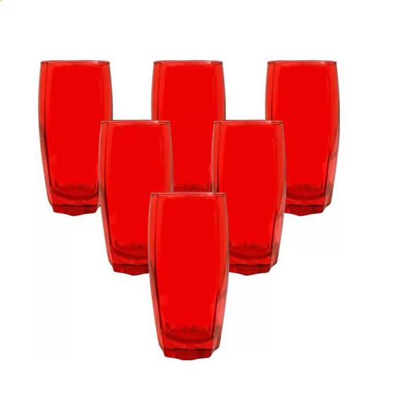 Imagem de Conjunto de Copos Flórida em Vidro Vermelho com 6 Peças 370ml - Praticasa