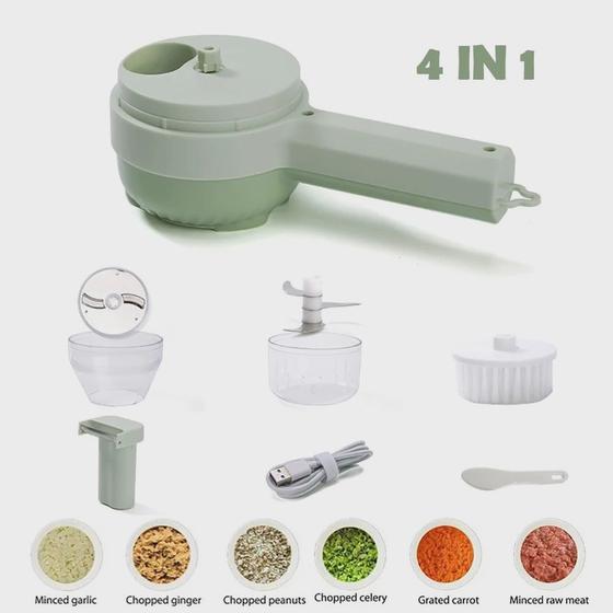 Imagem de Conjunto de cortador elétrico de legumes portátil 4 em 1, mini processador de alimentos portátil, mini cortador