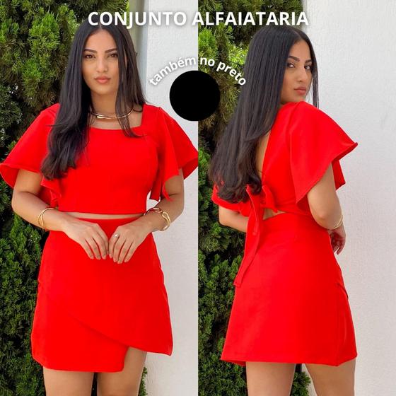 Imagem de Conjunto de cropped e short-saia alfaiataria