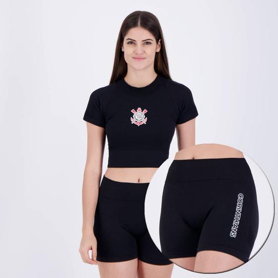 Imagem de Conjunto de Cropped e Shorts Corinthians Feminino Preto