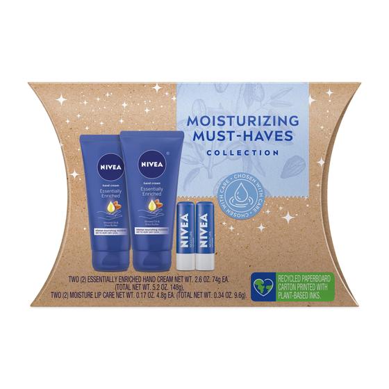 Imagem de Conjunto de cuidados com a pele Nivea Essentially Enriched Hand Cream 75mL x2 + Bálsamo labial x2