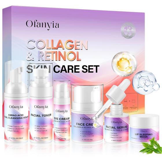 Imagem de Conjunto de cuidados com a pele Ofanyia Collagen Retinol 6 em 1 com limpador e tônico