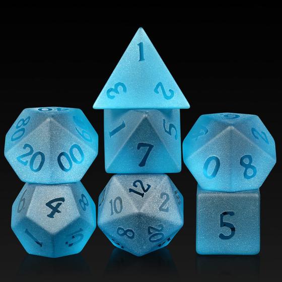 Imagem de Conjunto de dados DND de vidro DNDND azul escuro de 7 peças com caixa de metal