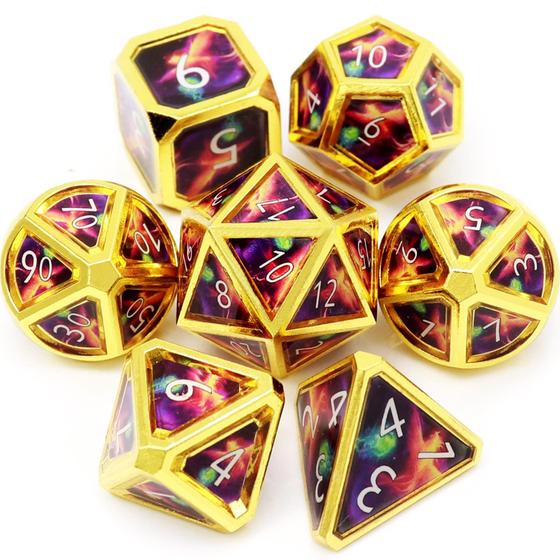 Imagem de Conjunto de Dados Haxtec Metal DND 5e com Bolsa de Couro PU