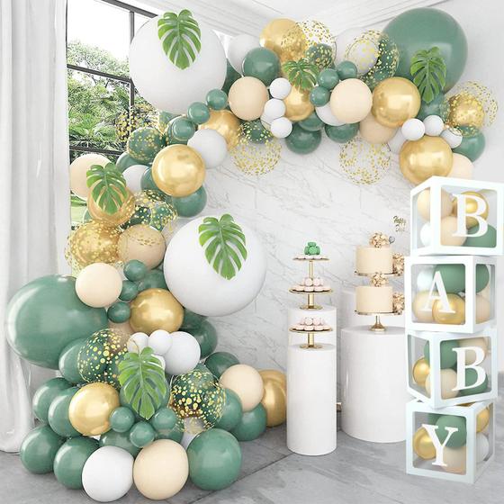 Imagem de Conjunto de decoração FengRise Sage Green Baby Shower, 4 caixas de balões