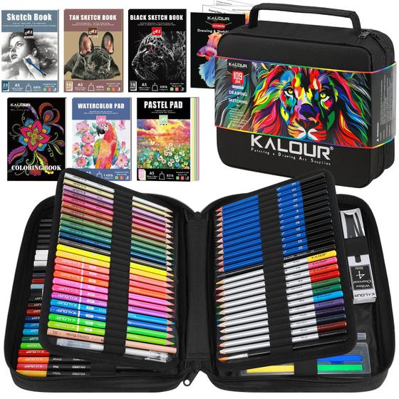 Imagem de Conjunto de Desenho KALOUR PDAS 109 - Lápis, Cadernos e Acessórios para Desenho e Pintura