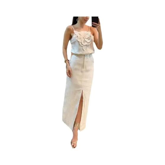 Imagem de Conjunto de Duas Peças Feminino Verão - Estampa Floral 3D em Algodão e Cânhamo