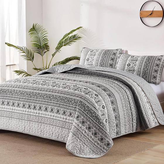 Imagem de Conjunto de edredões Goodidea Boho Queen Size Grey com 2 fronhas