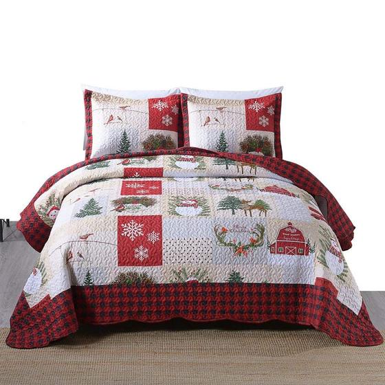 Imagem de Conjunto de edredões Marcielo Christmas Rustic Lodge Deer Red Twin