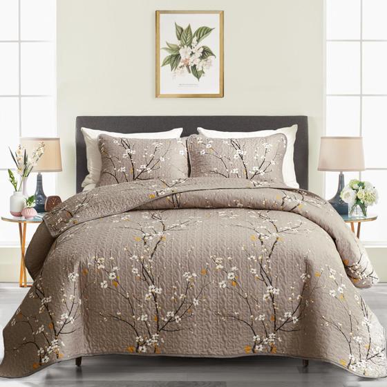 Imagem de Conjunto de edredões UOZZI BEDDING reversível bronzeado cinza Branch King Size