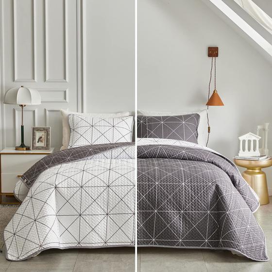 Imagem de Conjunto de edredões UOZZI BEDDING, reversível, xadrez, branco e cinza, 3 peças