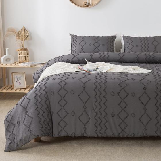 Imagem de Conjunto de edredom Andency Dark Grey Tufted Queen com 2 fronhas