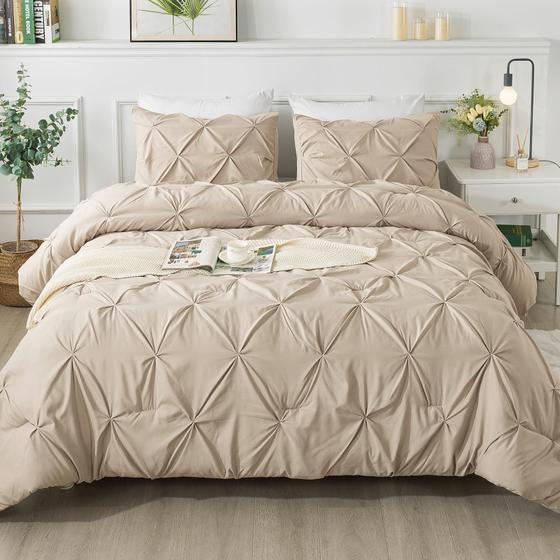 Imagem de Conjunto de Edredom Andency Khaki Twin com Fronha - Design Pinch Pleat
