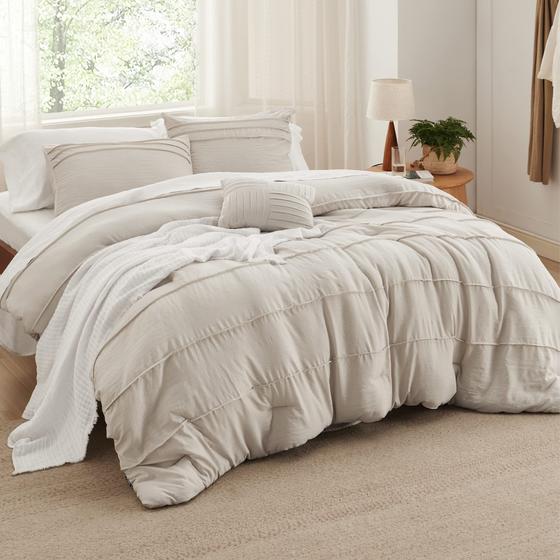 Imagem de Conjunto de Edredom Bedsure Bege - Tamanho Queen com Prega Fina
