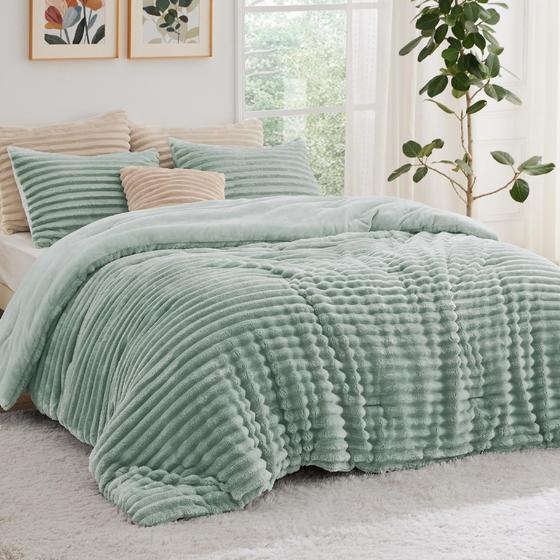 Imagem de Conjunto de edredom Bedsure Fluffy Queen com 2 fronhas verde sálvia