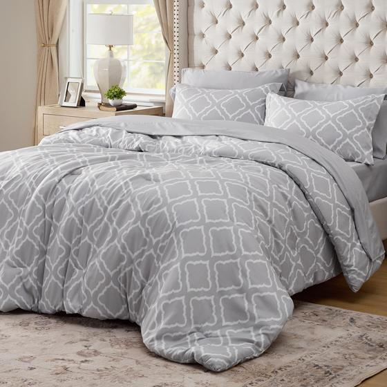 Imagem de Conjunto de edredom Bedsure King Grey Quatrefoil 7 peças