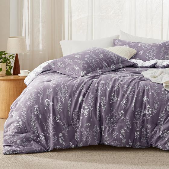 Imagem de Conjunto de edredom Bedsure King Greyish Purple com 3 peças